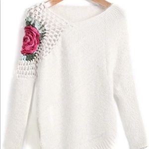 Apricot Round Neck Floral Crochet Loose Sweater